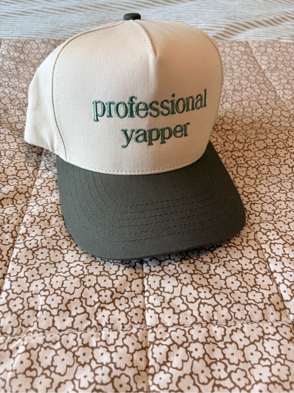Professional Yapper Two-Tone Beige and Olive Baseball Cap